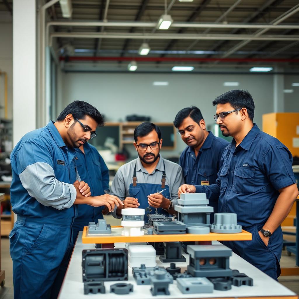 NEXA PLASTICS engineering team reviewing molded parts in the factory